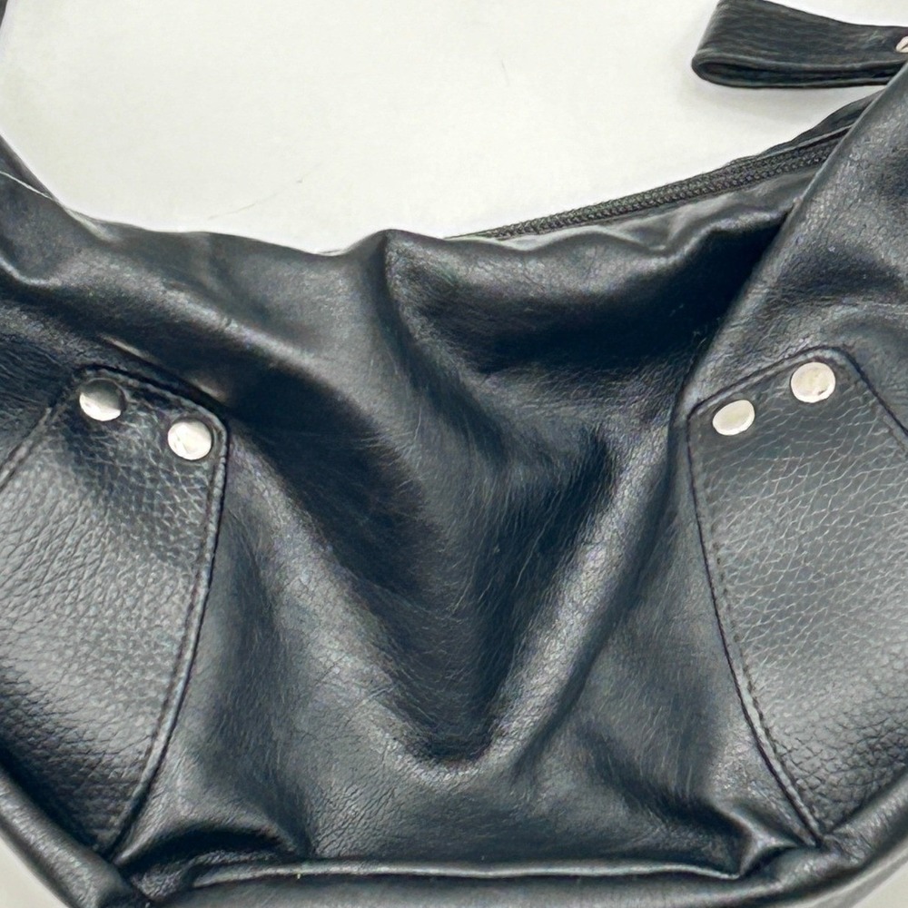 Black Faux Leather Crescent Hobo Shoulder Bag Silver Stud Accents Y2K Style - Picture 6 of 7